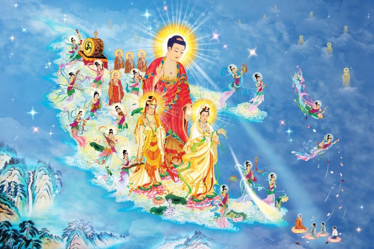 Phật A Di Đà là người tiếp dẫn chúng sang đến với cõi Tây Phương Cực Lạc
