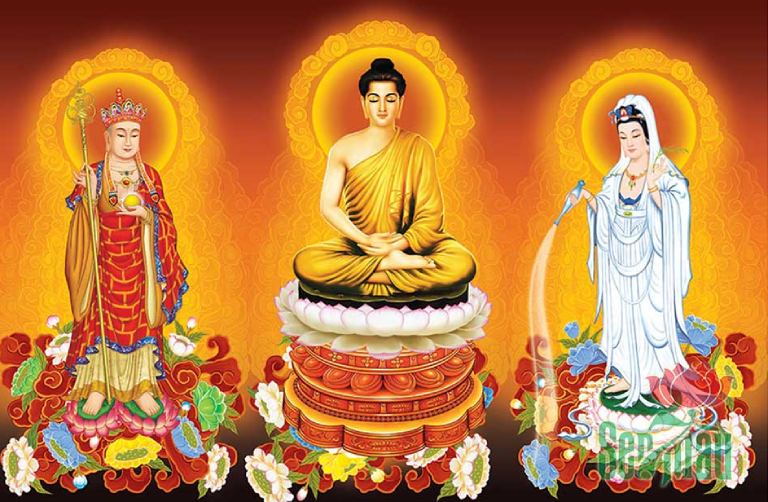 Ta Bà Tam Thánh gồm có ba vị Phật, Bồ Tát cứu độ chung sinh ở cõi Ta Bà