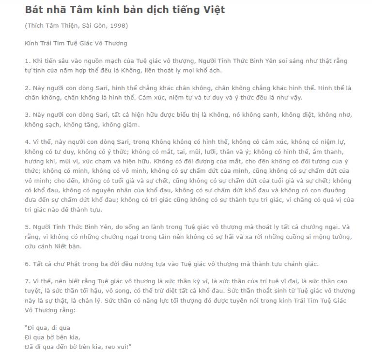 Kinh Bát Nhã theo bản dịch Tiếng Việt của Thầy Thích Thiện Tâm